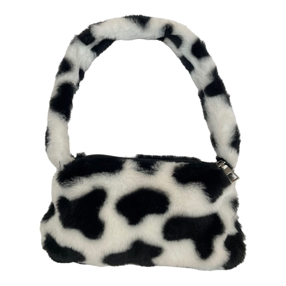 FAUX FUR BLACK AND WHITE ZIP BAG